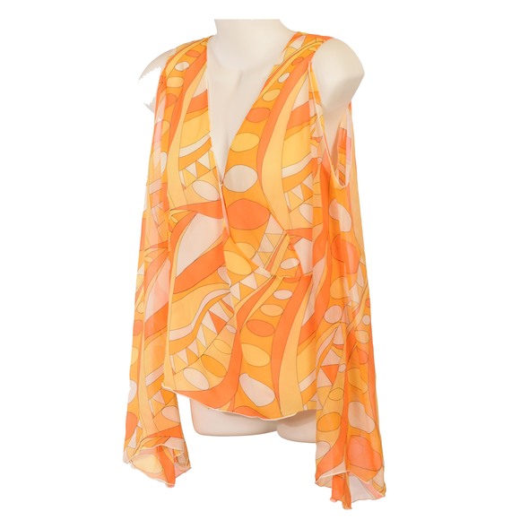 Vibrant Pure Silk Sunny Cold Shoulder Blouse from Lord & Taylor Size 8 - Picture 3 of 6